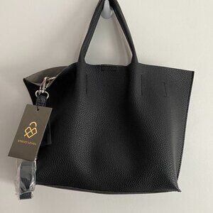 Street Level Shoulder Crossbody Tote with Small Wallet - Black